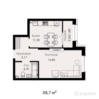 ЖК Everest Boulevard — 1-ком 39,7 м² (от 17 865 000 тг)