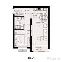 ЖК Everest Boulevard — 2-ком 48 м² (от 21 600 000 тг)