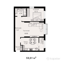 ЖК Everest Boulevard — 2-ком 59,6 м² (от 26 824 500 тг)