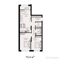 ЖК Everest Boulevard — 3-ком 73,4 м² (от 33 030 000 тг)