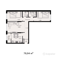 ЖК Everest Boulevard — 3-ком 79,9 м² (от 35 973 000 тг)