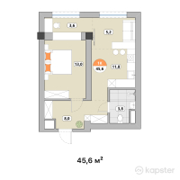 ЖК Qarasai Park — 1-ком 45,6 м² (от 35 112 000 тг)