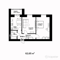 ЖК Рио Де Жанейро — 2-ком 62,7 м² (от 21 927 500 тг)