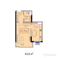 ЖК Elif Garden — 1-ком 43,9 м² (от 37 754 000 тг)