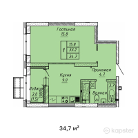 ЖК ATAMURA — 1-ком 34,7 м² (от 13 706 500 тг)
