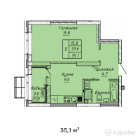 ЖК ATAMURA — 1-ком 35,1 м² (от 13 864 500 тг)