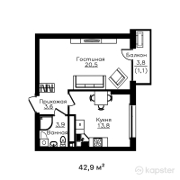 ЖК Mangilik — 1-ком 42,9 м² (от 26 383 500 тг)