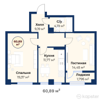ЖК JAS OTAU Turan — 2-ком 60,9 м² (от 26 791 600 тг)