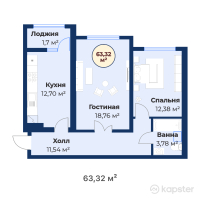 ЖК JAS OTAU Turan — 2-ком 63,3 м² (от 27 860 800 тг)