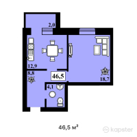 ЖК Спутник — 1-ком 46,5 м² (от 19 065 000 тг)