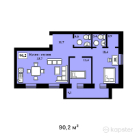 ЖК Спутник — 3-ком 90,2 м² (от 36 982 000 тг)