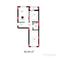 ЖК West Side — 2-ком 62,9 м² (от 31 470 000 тг)