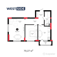 ЖК West Side — 2-ком 70,3 м² (от 35 135 000 тг)