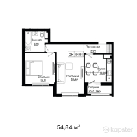 ЖК Bozjyra — 2-ком 54,8 м² (от 26 871 600 тг)