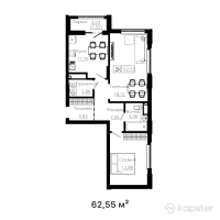 ЖК Bozjyra — 2-ком 62,6 м² (от 30 649 500 тг)