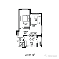 ЖК Bozjyra — 2-ком 63,2 м² (от 30 987 600 тг)