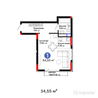 ЖК Sezim Qala. Orken — 1-ком 34,6 м² (от 18 069 650 тг)