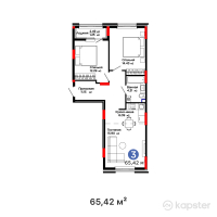 ЖК Sezim Qala. Orken — 3-ком 65,4 м² (от 34 214 660 тг)