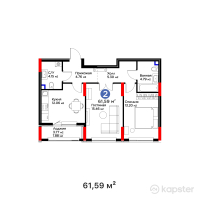 Квартал Capital Park. Emotions — 2-ком 61,6 м² (от 34 244 040 тг)