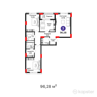 ЖК Salman city — 3-ком 96,3 м² (от 39 089 680 тг)