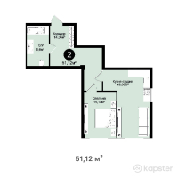 ЖК BAQSARAY — 2-ком 51,1 м² (от 16 614 000 тг)