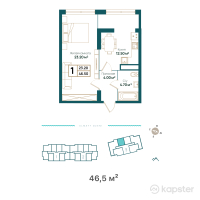 ЖК Ozen Park Navoi — 1-ком 46,5 м² (от 37 665 000 тг)