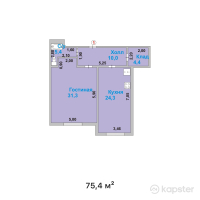 ЖК Дом на Ауэзова — 1-ком 75,4 м² (от 28 652 000 тг)