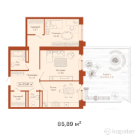 КД Paris — 2-ком 85,9 м² (от 47 239 500 тг)