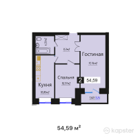 ЖК Береке — 2-ком 54,6 м² (от 22 108 950 тг)