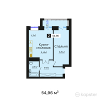 ЖК Береке — 2-ком 55 м² (от 22 258 800 тг)