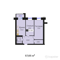 ЖК Береке — 2-ком 57,7 м² (от 23 348 250 тг)