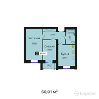 ЖК Береке — 2-ком 60 м² (от 24 304 050 тг)