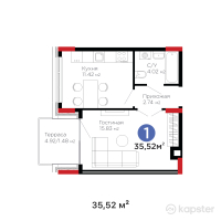 ЖК Urpaq — 1-ком 35,5 м² (от 13 106 880 тг)