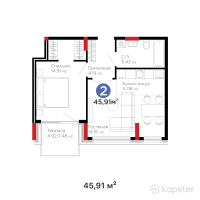 ЖК Urpaq — 2-ком 45,9 м² (от 16 940 790 тг)