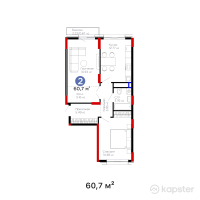ЖК Urpaq — 2-ком 60,7 м² (от 22 398 300 тг)