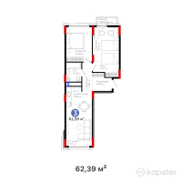ЖК Urpaq — 3-ком 62,4 м² (от 23 021 910 тг)
