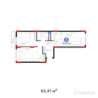 ЖК Urpaq — 3-ком 62,4 м² (от 23 029 290 тг)