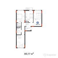 ЖК Urpaq — 3-ком 80,2 м² (от 29 582 730 тг)