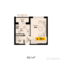 ЖК Sapfir — 1-ком 35,1 м² (от 15 093 000 тг)