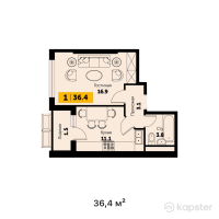 ЖК Sapfir — 1-ком 36,4 м² (от 15 652 000 тг)