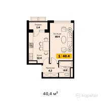 ЖК Sapfir — 1-ком 40,4 м² (от 17 372 000 тг)