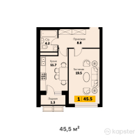 ЖК Sapfir — 1-ком 45,5 м² (от 19 565 000 тг)