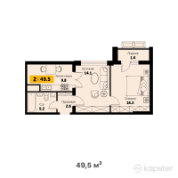 ЖК Sapfir — 2-ком 49,5 м² (от 21 285 000 тг)