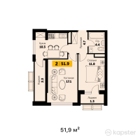 ЖК Sapfir — 2-ком 51,9 м² (от 22 317 000 тг)