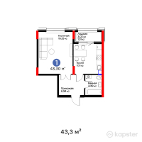 ЖК MoD. Urban — 1-ком 43,3 м² (от 24 507 800 тг)