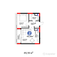 ЖК MoD. Urban — 2-ком 45,2 м² (от 25 571 880 тг)