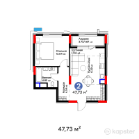 ЖК MoD. Urban — 2-ком 47,7 м² (от 27 015 180 тг)
