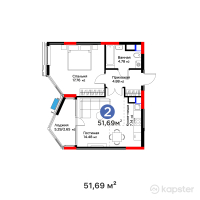 ЖК MoD. Urban — 2-ком 51,7 м² (от 29 256 540 тг)
