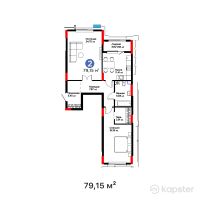ЖК MoD. Urban — 2-ком 79,1 м² (от 44 793 240 тг)