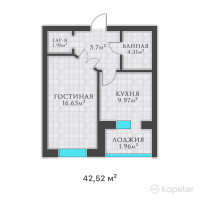 ЖК Бавария — 1-ком 42,5 м² (от 11 055 200 тг)